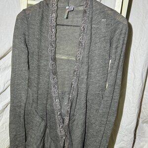 Crochet Trim Long Sleeve Cardigan Sweater